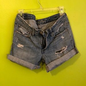 Distressed denim shorts
